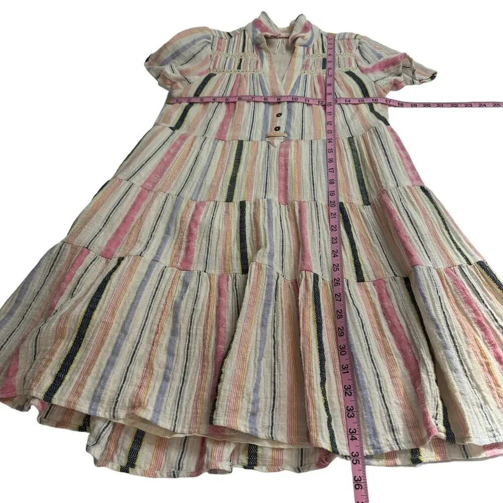 Women's Anthropologie Georgina Tiered Ruffle Babydoll Stripe Boho Shirt Dress XS